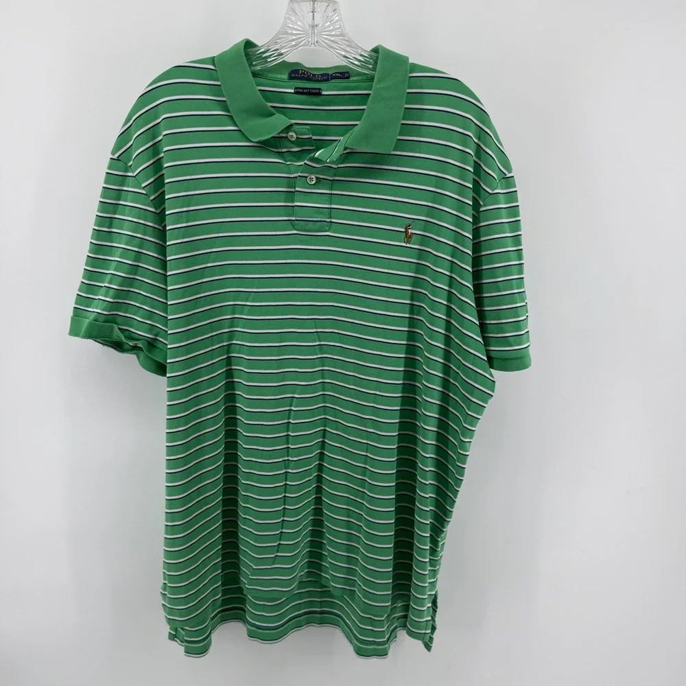 Polo Ralph Lauren Mens XXL Green Striped Pima Soft Touch Short Sleeve Polo Shirt